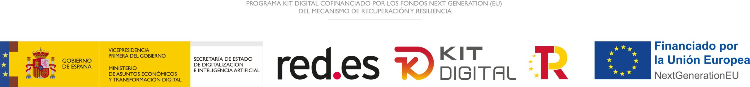 Logo Gobierno de España, red.es, Kit Digital, Plan de recuperación transformación y resiliencia y Financiado por la Unión Europea.