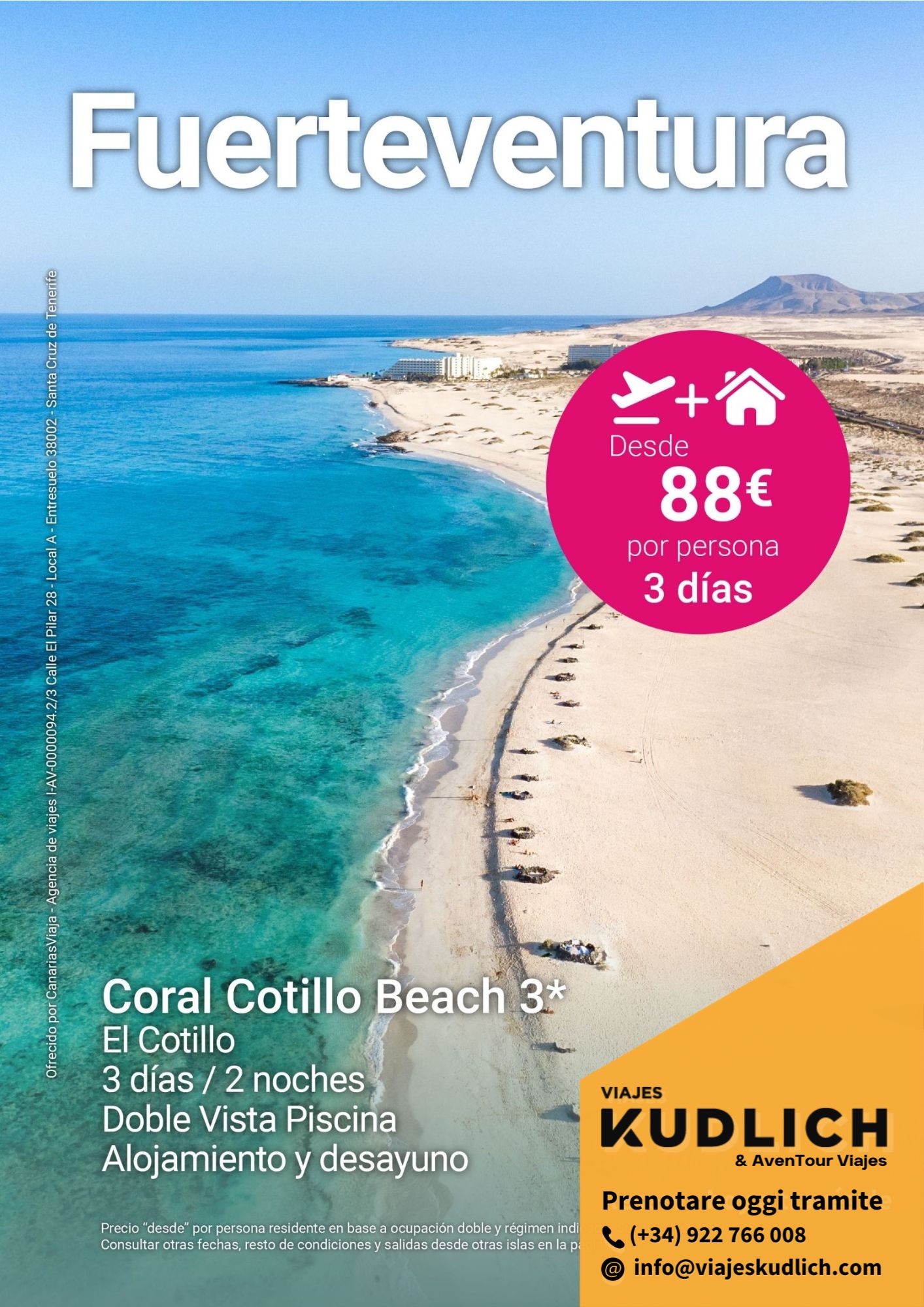 Offerta viaggio a Fuerteventura: Coral Cotillo Beach (3 stelle). 3 giorni / 2 notti. Da € 88 a persona.