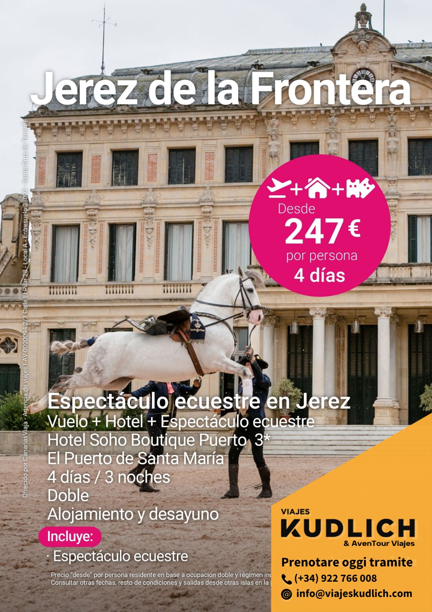 Offerta viaggio a Jerez de la Frontera, con spettacolo equestre. 4 giorni / 3 notti. Da € 247 a persona.